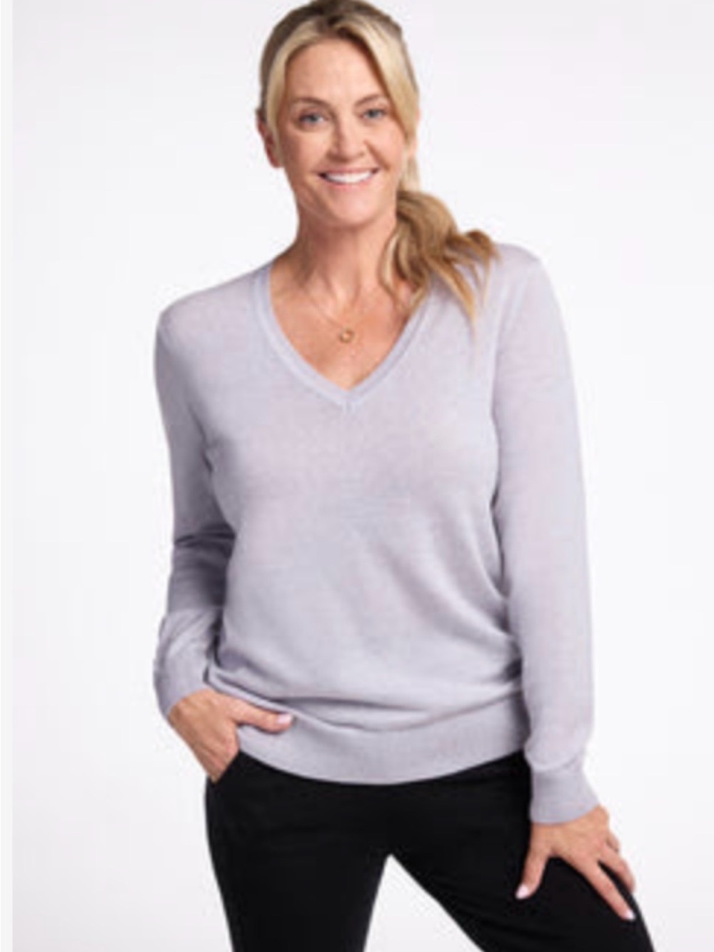 WOOLX Francesca V-neck Sweater - Mist